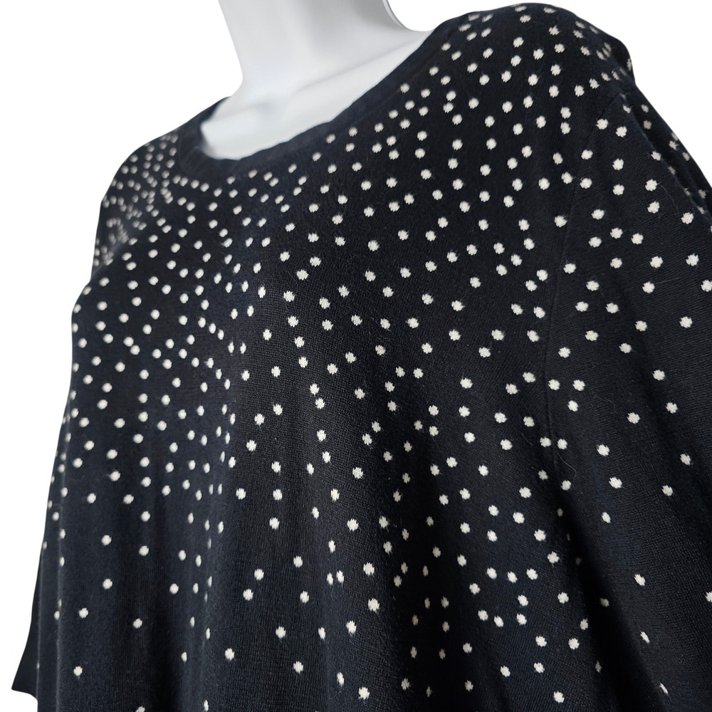 Lands End Womens 2X Navy White Polka Dot Long Sleeve‎ Supima Cotton Sweater